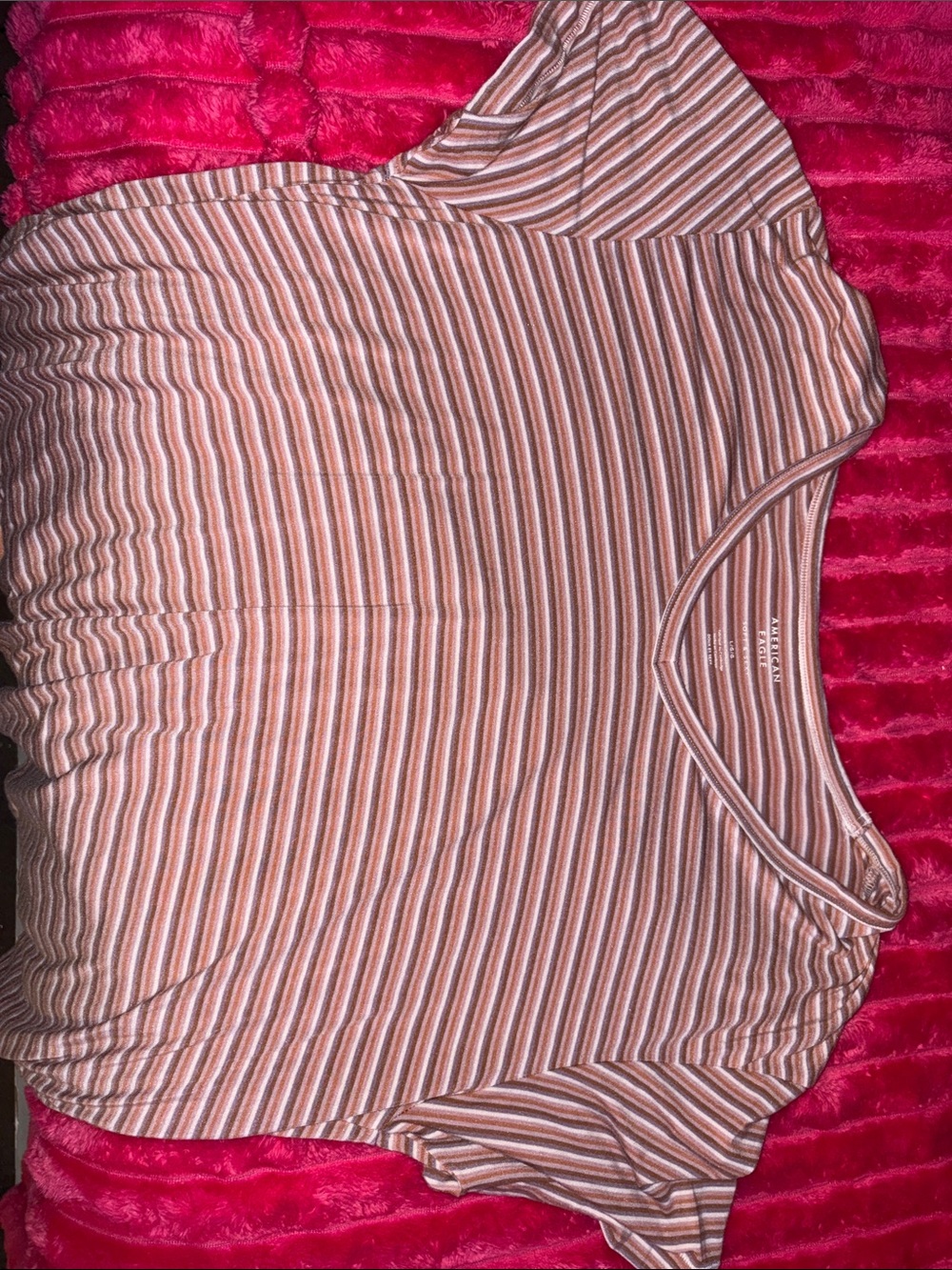 American Eagle Outfitters Peach and White Striped Short Sleeve Tee